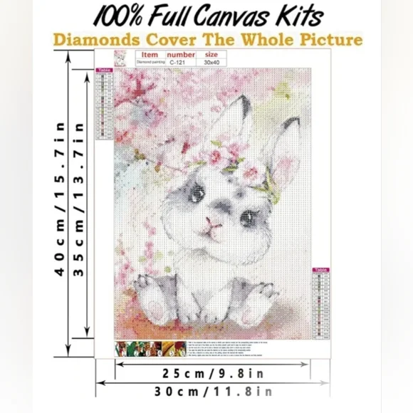 BUNNY Rabbit Spring Time Canvas Diamond Art 12"x16" - Picture 5 of 7